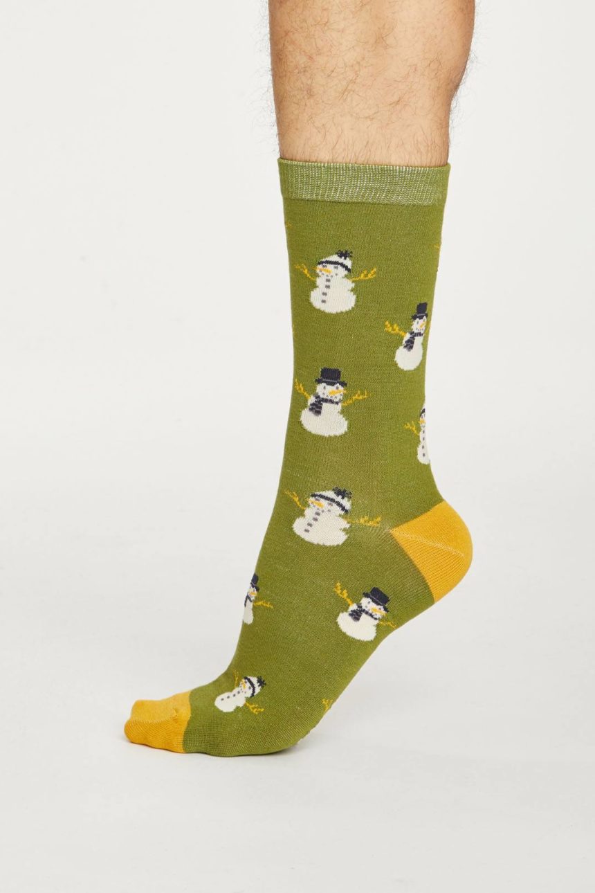 Thought pánské bambusové ponožky snowman zelené
