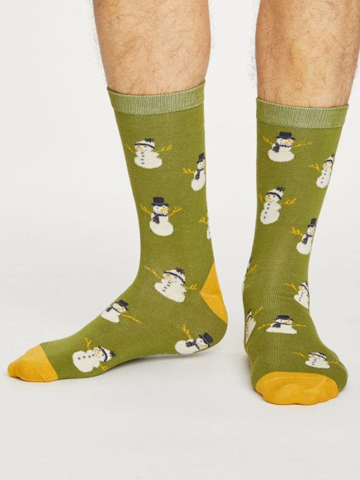 Thought pánské bambusové ponožky snowman zelené