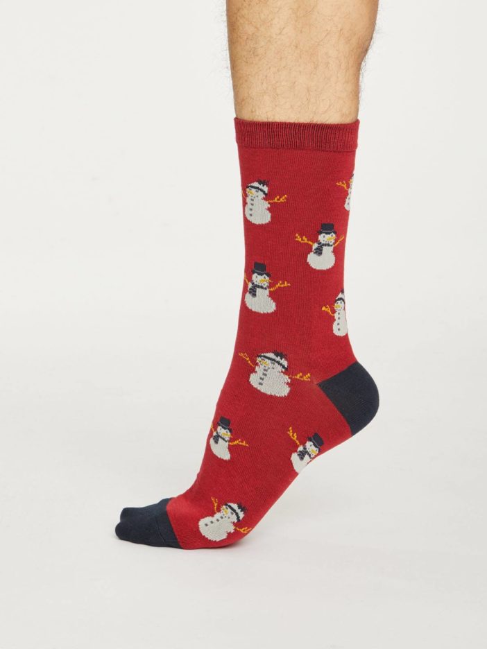 Thought pánské bambusové ponožky snowman červené