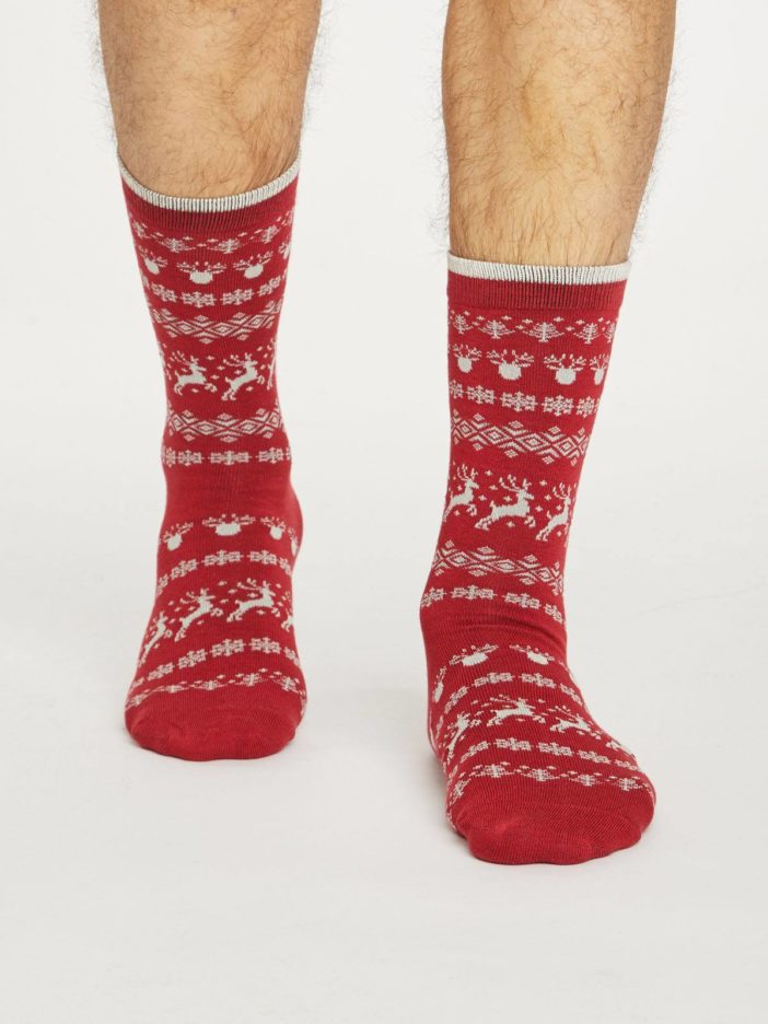 Thought pánské bambusové ponožky reindeer červené