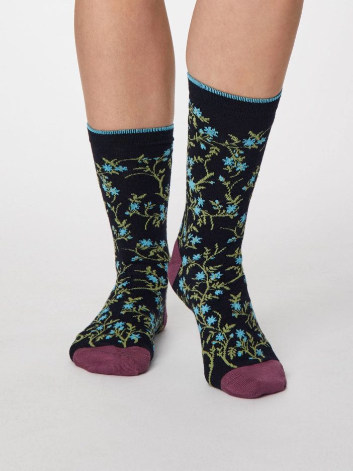 Thought dámské bambusové ponožky floreale tm. modré