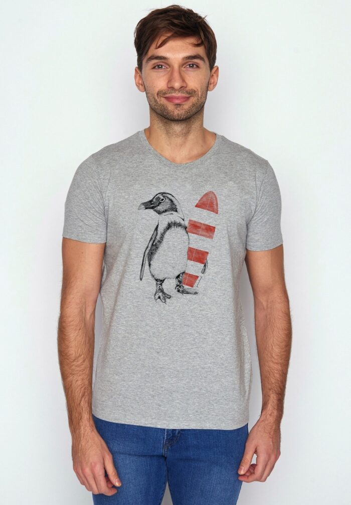 Greenbomb tričko z bio bavlny penguin surfer šedé