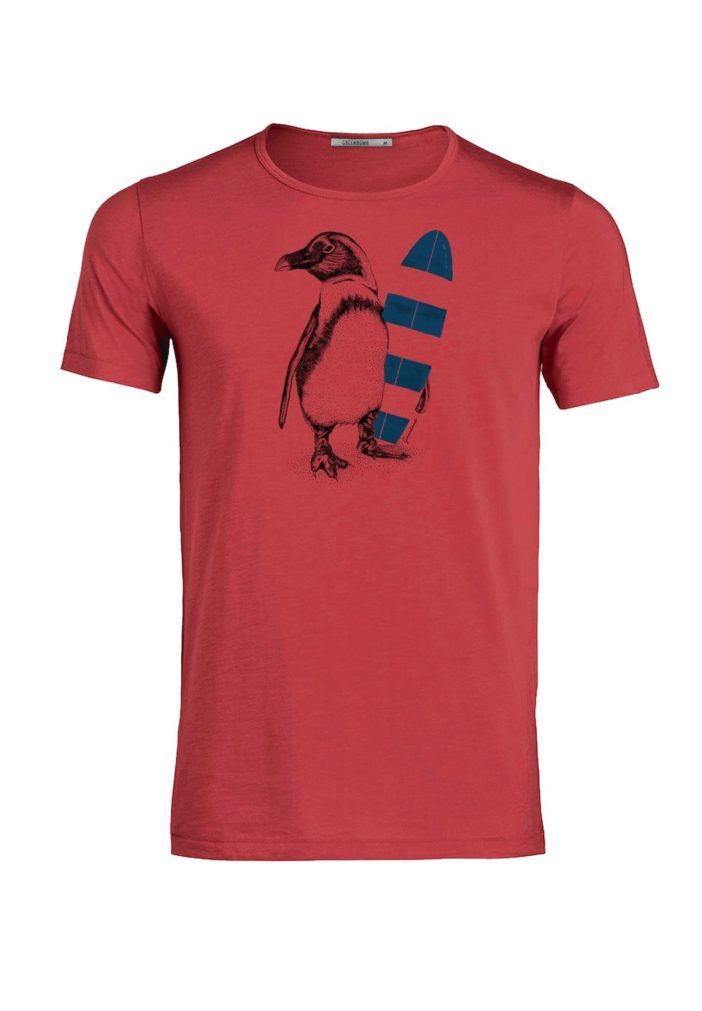 Greenbomb tričko z bio bavlny penguin surfer červené