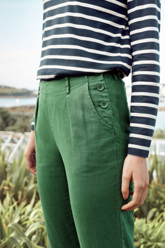 Seasalt Cornwall kalhoty se lnem nanterrow zelené
