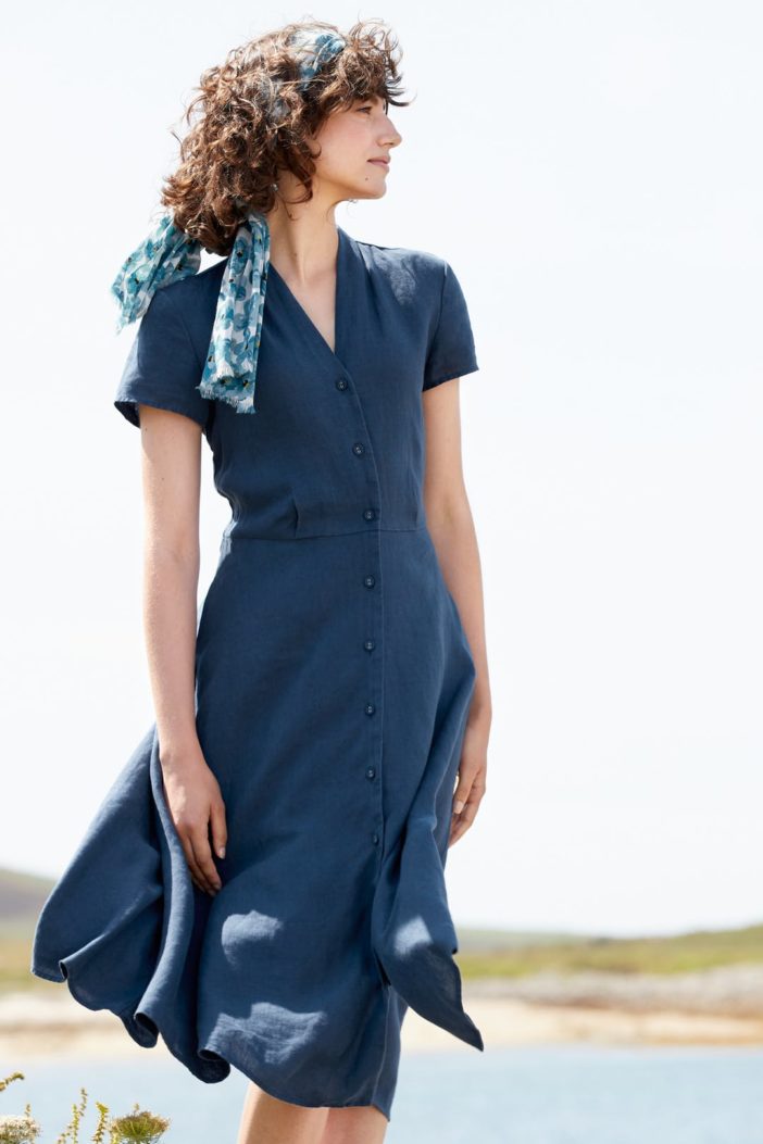 Seasalt Cornwall lněné šaty carved wood modré