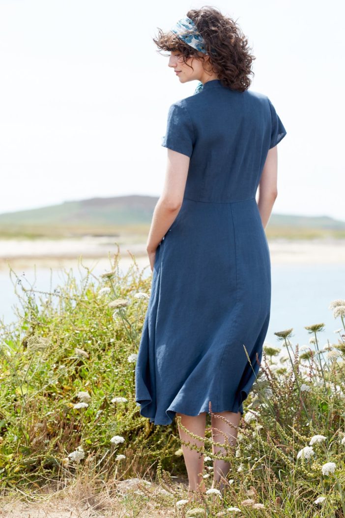 Seasalt Cornwall lněné šaty carved wood modré