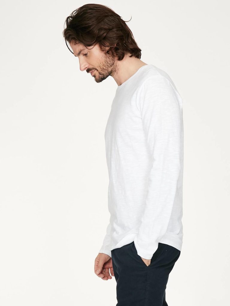 Thought pánské tričko s dlouhým rukávem z bio bavlny bílé