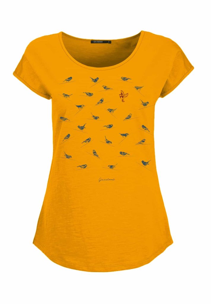 Greenbomb dámské tričko birds sitting žluté