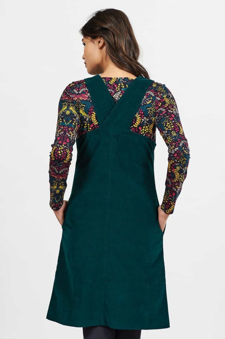 Nomads manšestrové pinafore šaty s knoflíky zelené