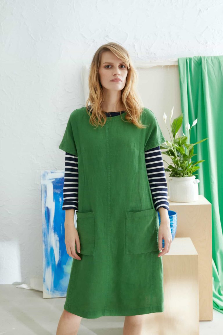 Seasalt Cornwall lněné šaty levelling zelené
