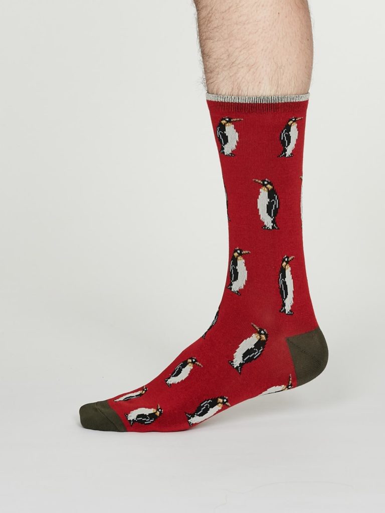 Thought pánské bambusové ponožky penguin červené