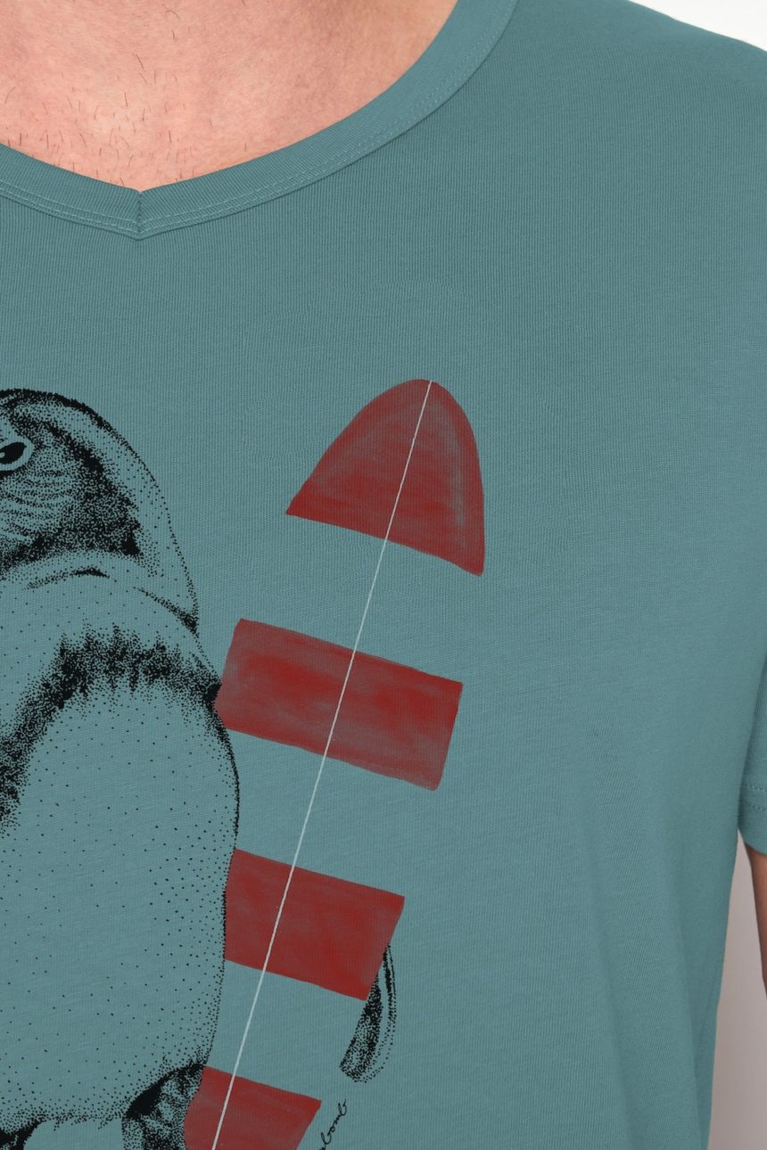 Greenbomb tričko penguin surfer modré z bio bavlny