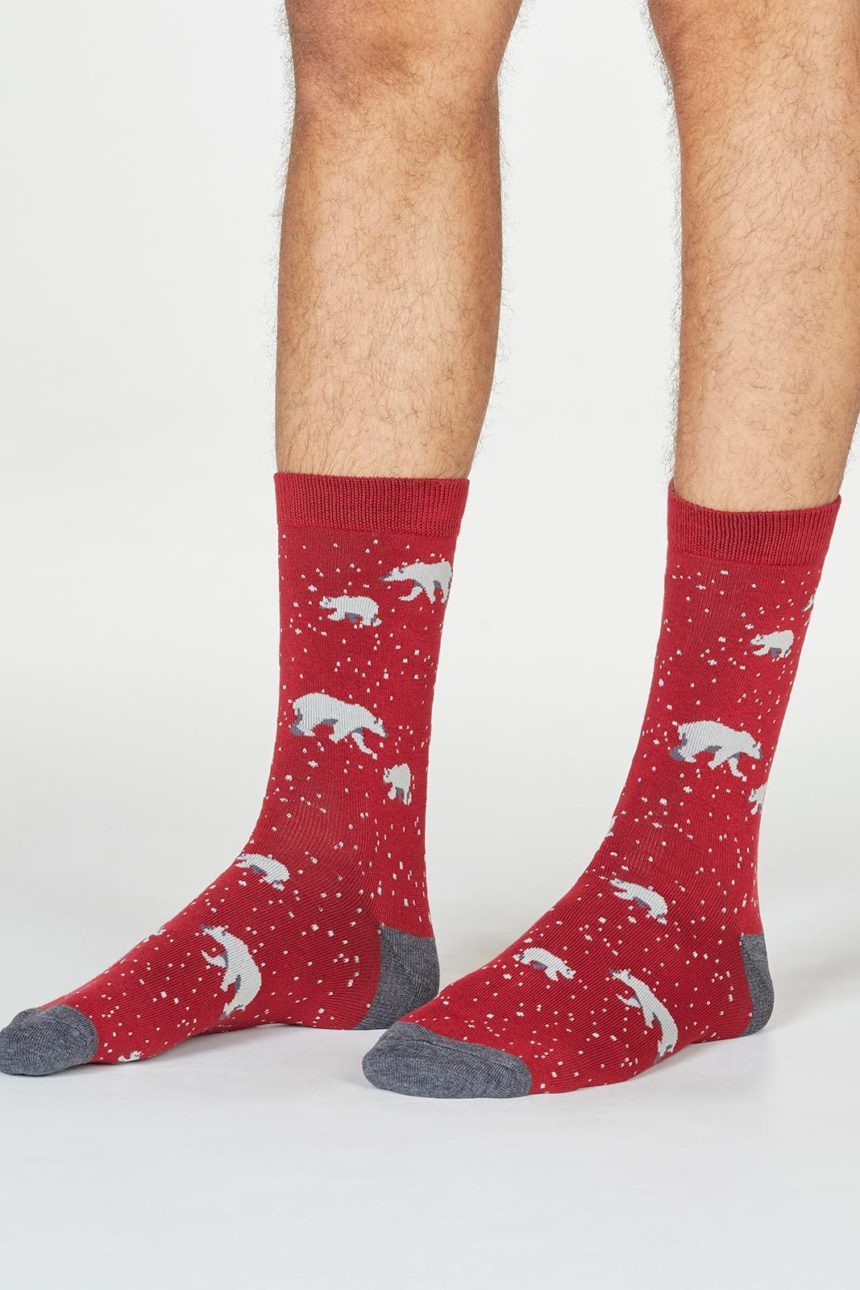 Thought pánské ponožky lon polar bear červené
