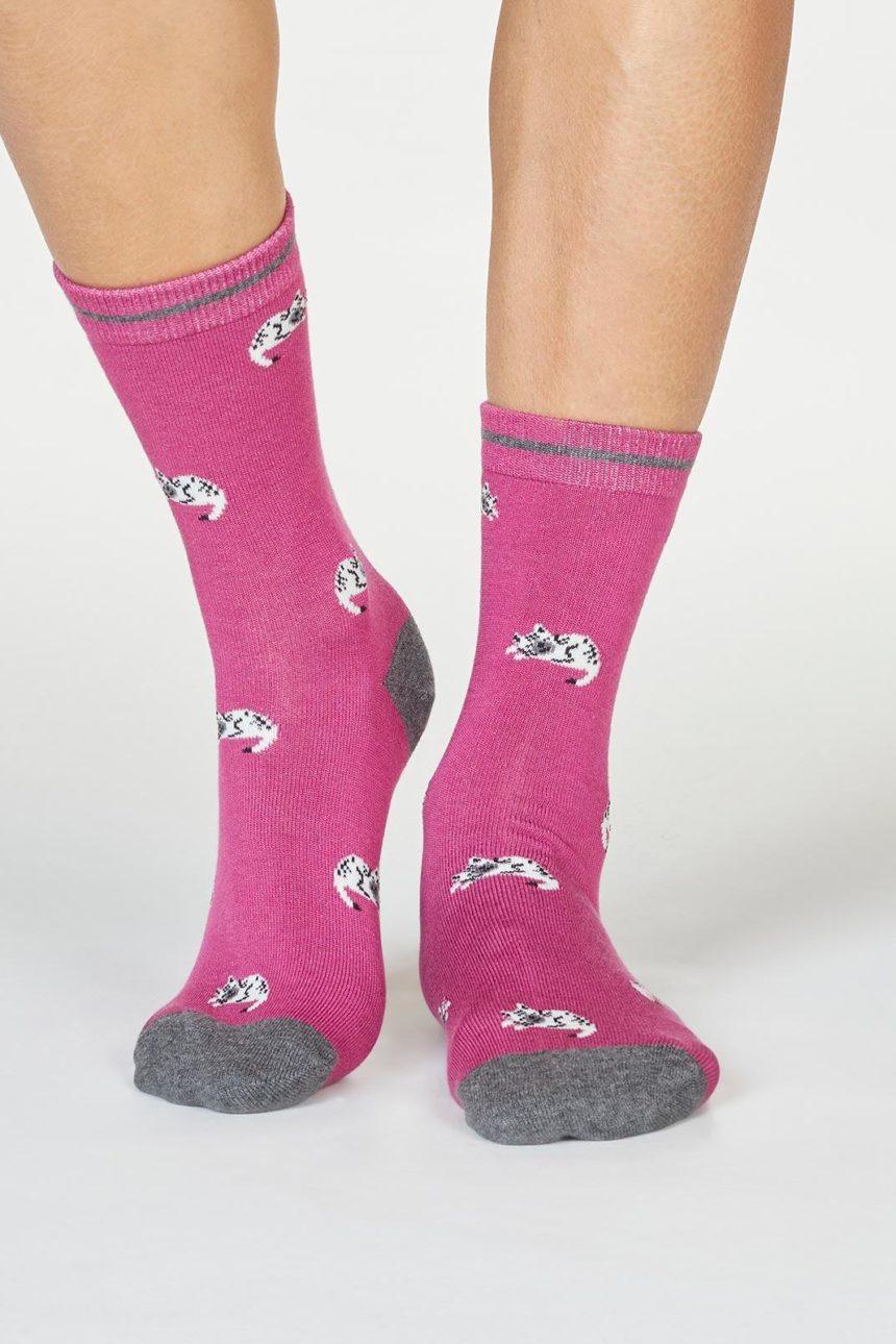 Thought dámské bambusové ponožky lula cat růžové