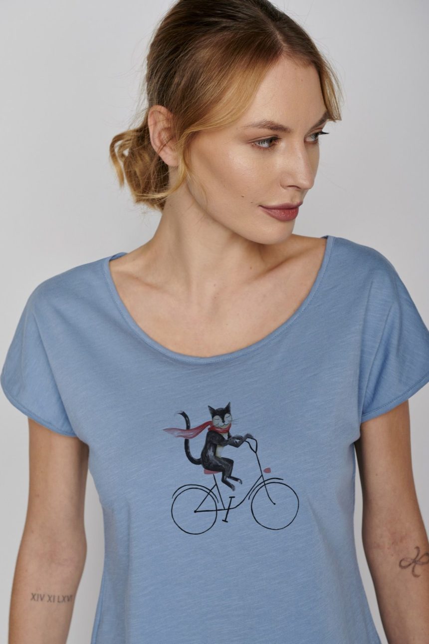 Greenbomb tričko bike cat modré