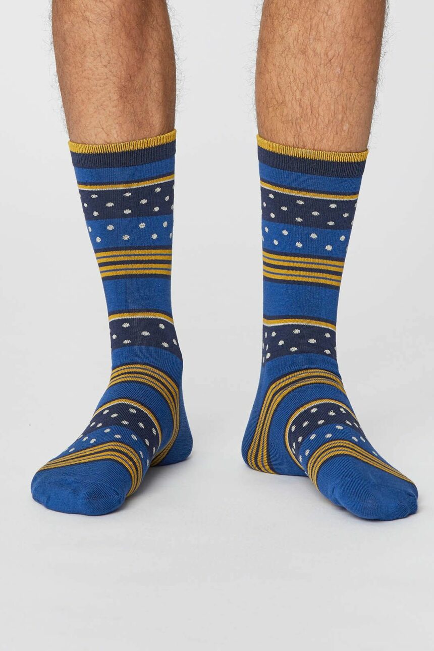 Thought pánské bambusové ponožky spot and stripe royal blue