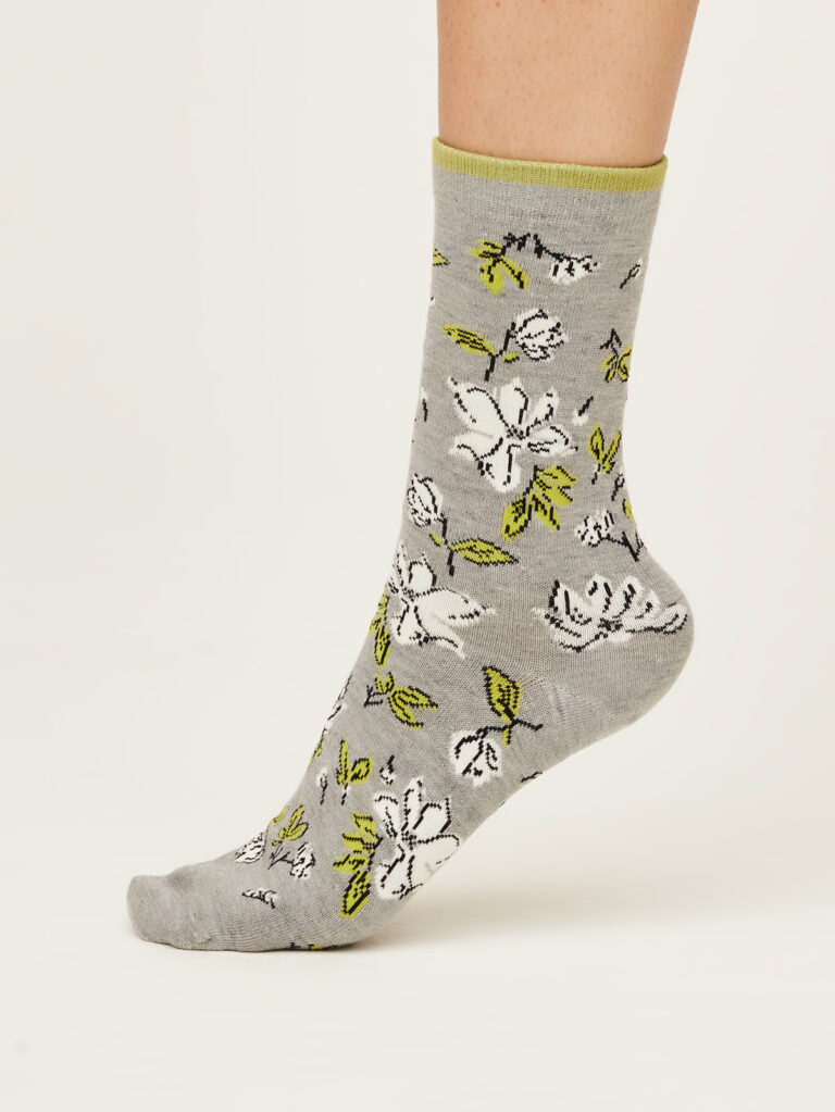 Thought dámské bambusové ponožky sketchy floral grey marle