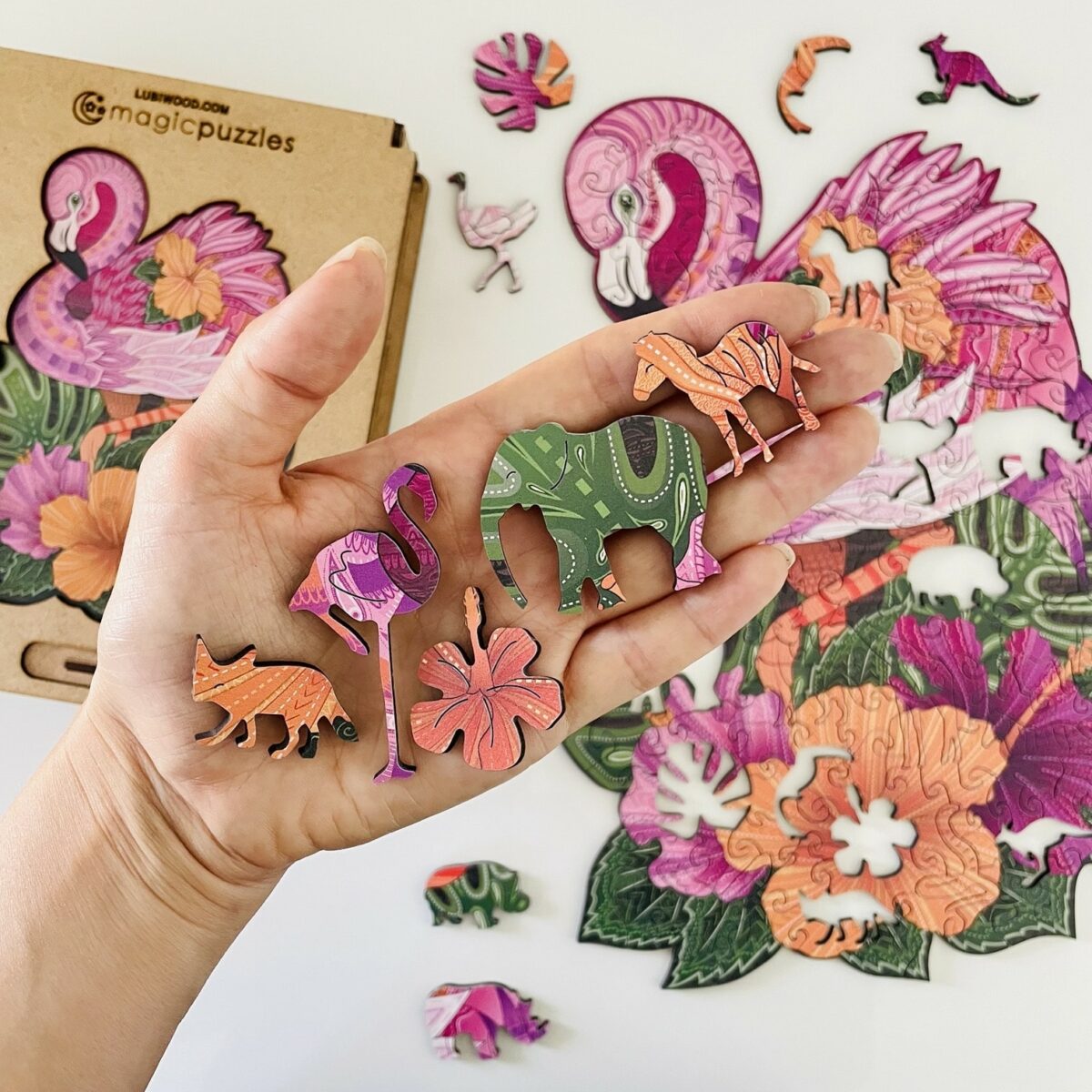 Lubiwood dřevěné puzzle fancy flamingo box