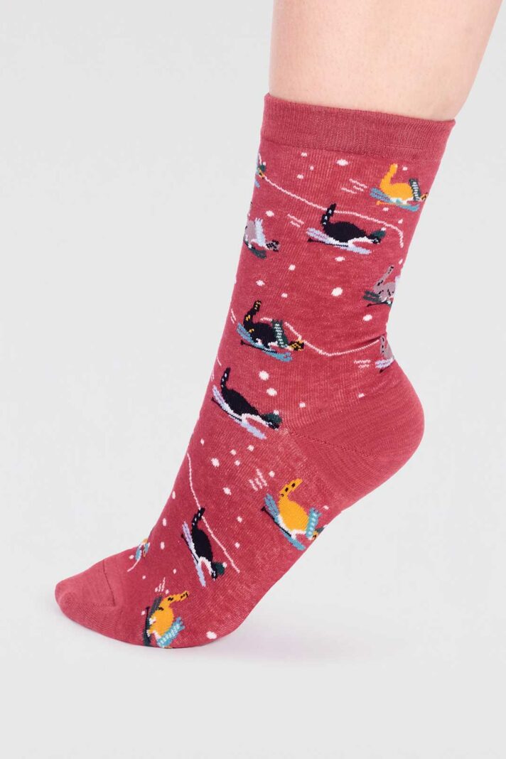 Thought dámské ponožky amarylli skiing cat red