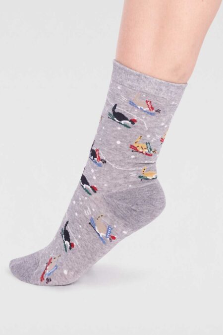 Thought dámské ponožky amarylli skiing cat grey