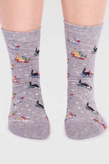 Thought dámské ponožky amarylli skiing cat grey