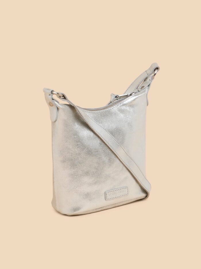 White Stuff kožená kabelka mini fleur silver
